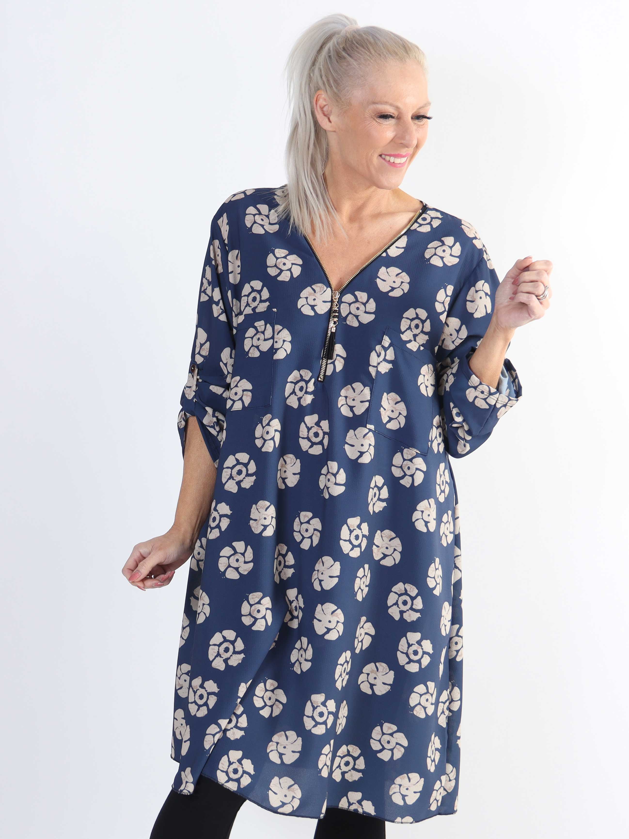 Claudia Print Dress - Plus size tunikakjole med print og lynlås
